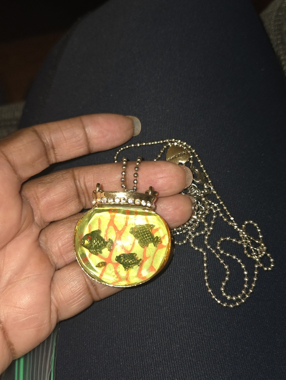 Betsey Johnson Fish Bowl Necklace with Floating Pearl Bubbles Vintage Designer